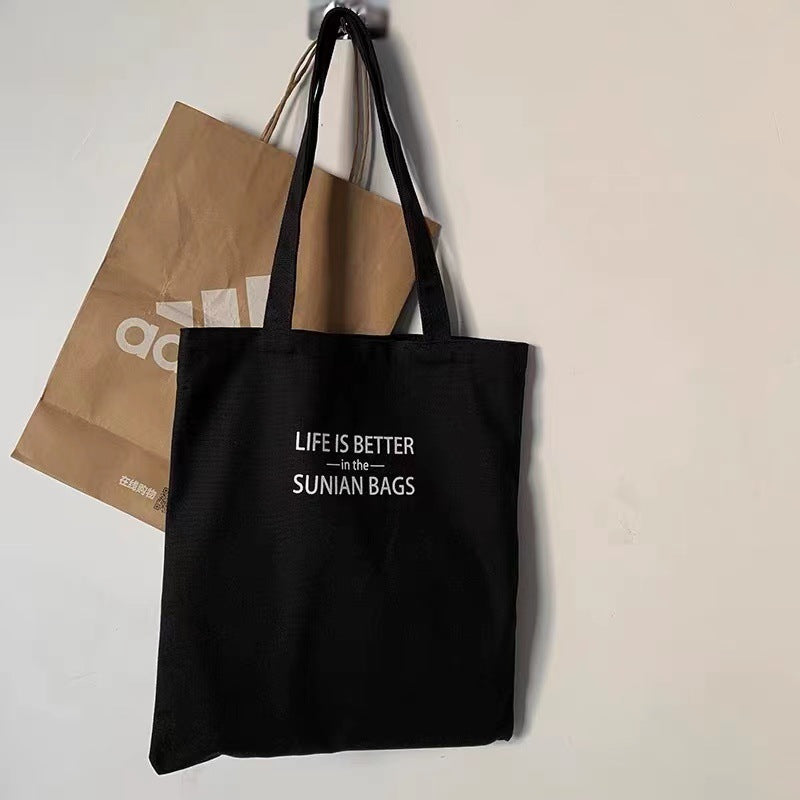 Customized Letter Large Capacity One Shoulder Canvas Tote Bag With Print Logo