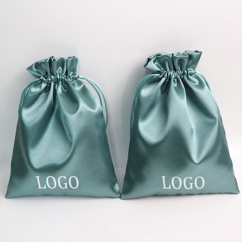Customized Rose Gold Silk Satin Hair Extension Pouch Bags Drawstring Satin Hair Bags for Packaging Satin Hair Gift Dust Bag Pink