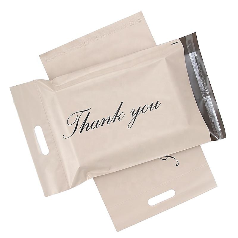 Cheap Plastic Nude Beige Mailing Bags Self-seal Adhesive Poly Mailer with Handle Thank You Mail Bag Clothing Packaging Shipping