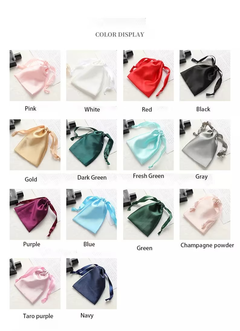 Custom Silk Drawstring Bag, Pink Green Black White Silk Pouch, Silk Bags, jewelry storage pouch, rosary, gift bag,wedding favor bag