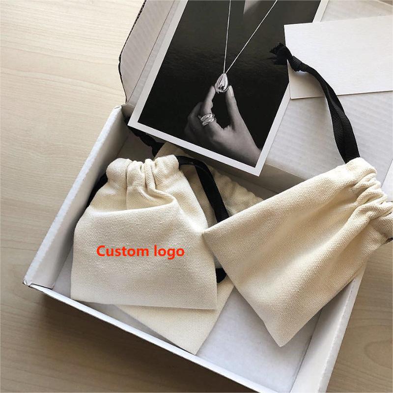 100pcs -Custom Cotton Drawstring Jewelry Bag，customized high-quality jewelry packaging, custom jewelry bag with you logo