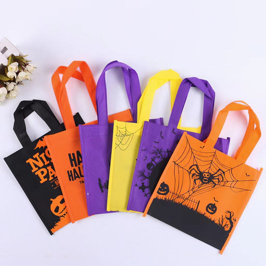 Non-woven tote bag with laminated color printing Halloween candy purple